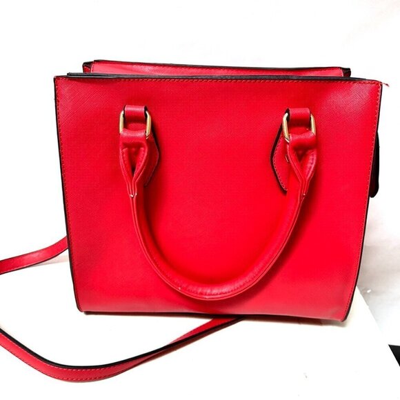 Bold Red Crossbody Bag Satchel Handbag Pocketbook Square Messenger Academia EUC - Picture 2 of 9